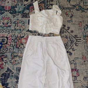 WHIT White Two-Piece Top and Wide-Leg Jeans Set